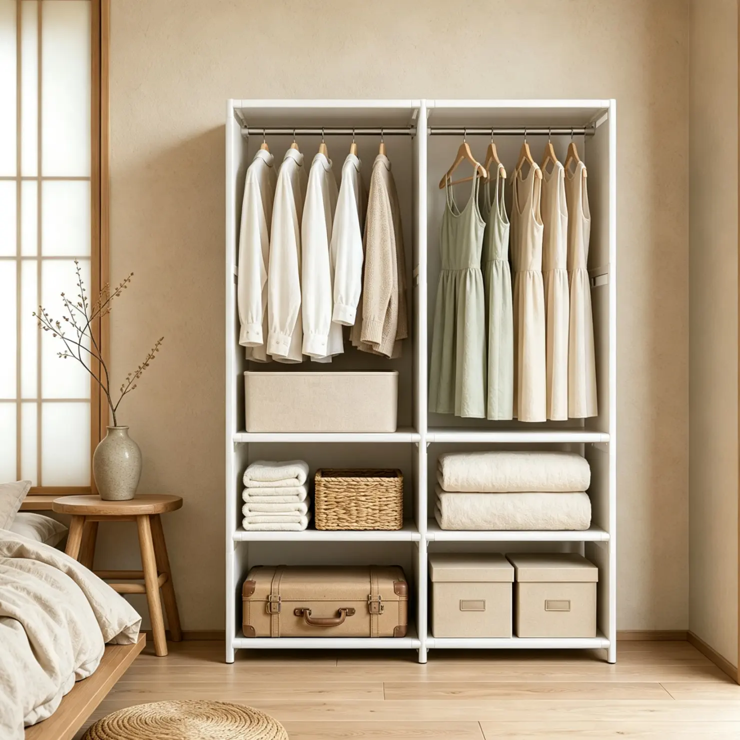 Portable Closet for Hanging Clothes,Fabric Wardrobe with Hanging Rod , Freestanding Clothing Storage for Bedroom Dorm