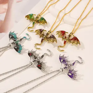 5Pcs Retro Multicolor Enamel Dragon Necklace - Flying Dragon Pendant for Women & Men, Unisex Daily Wear, Parties, Vacations - Year-Round Wearable Gift (No Plating Required) - Multicolor Dragon Collection Random