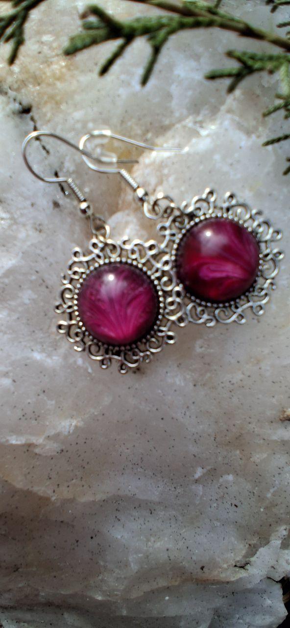 Water to Wine Sterling Silver Filigree Hanging Earrings - Durable Red Swirls, Unique Design, Affordable $30.00 USD, Hook Earrings