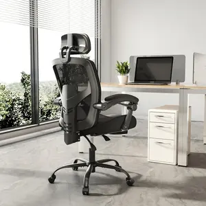 Computer Office Chair High-Back Mesh Rolling Work Chair with Wheels, Adjustable Headrests & Comfortable Lumbar Support
