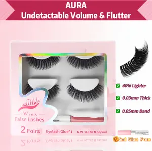 iWink Aura Lashes Ultra-thin Band 0.05mm Natural Look Full Volume Fluffy 2 Pairs with Free Glue Eyeliner for Everyday Glam & Special Occasions lash  extension  dupe  heaven full strip pro lash  kit soft fluffy bridge  view  lashes