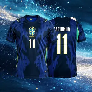2026 Brazil National Away Blue Neymar Vini Raphinha Short Sleeve Soccer Jersey Fans Version