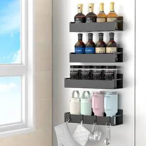 4 Pack Magnetic Spice Rack Organizer for Refrigerator and Oven, Black Fridge Organizers and Storage for Kitchen HuggieGems