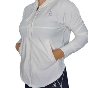 None Everyday Zip Jacket for Women - White Lightweight Zip-Up Jacket with Long Sleeves and Zip Closure