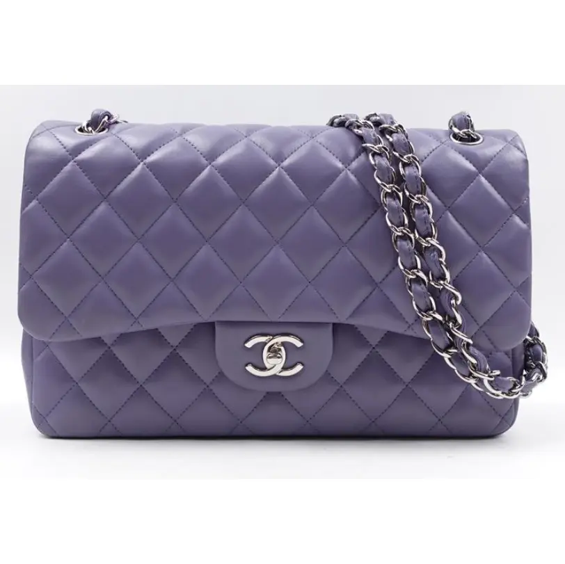 Pre-owned CHANEL leather  Shoulder Bags Lambskin Quilted Jumbo Double Flap Purple