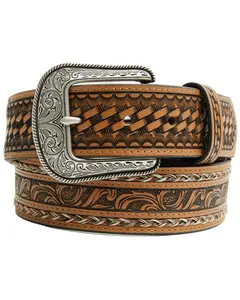 Cody James Men's Keaton Basketweave Tooled Leather Belt - Cjasu26bt2-Tan