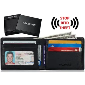 men's rfid blocking id window multi-card travel bifold genuine leather pocket wallet - in gift box