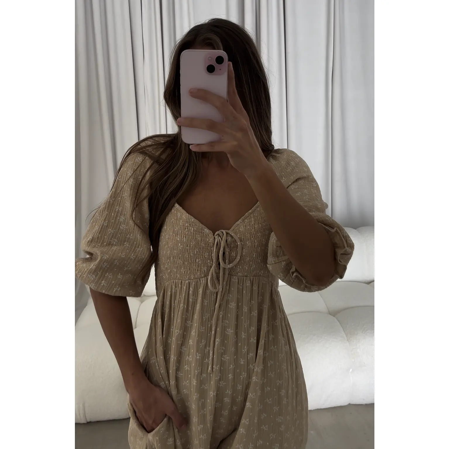 Cecilia 100% Cotton Smocked Maxi Dress in Muted Gold Foliage - Bump  Friendly - TikTok Shop
