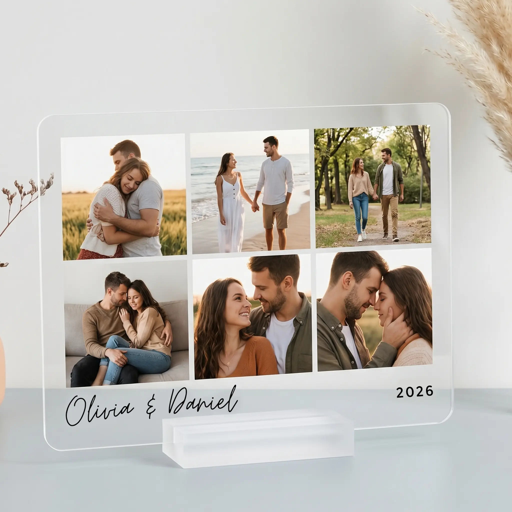 Custom Photo Collage Acrylic Plaque, Personalized Couple Photo Frame, Family Keepsake Gift, Engagement Gift for Couple