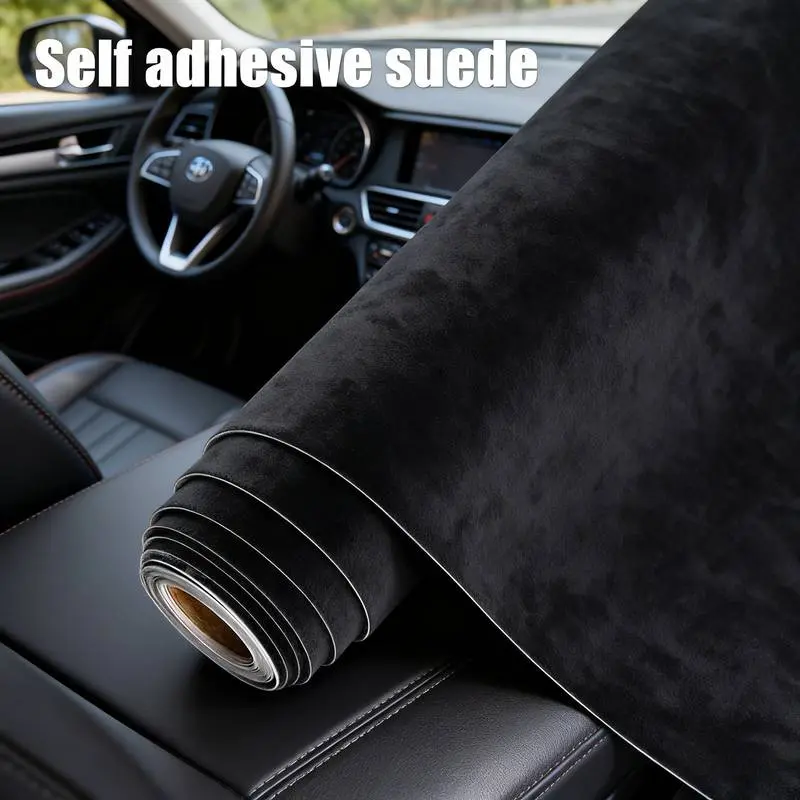 Premium Black Suede Fabric Wrap - Self-Adhesive Microfiber & Synthetic Leather, DIY Stretchable Suede Wrap Film Sticker Decal Sheet for Car, Furniture, Upholstery