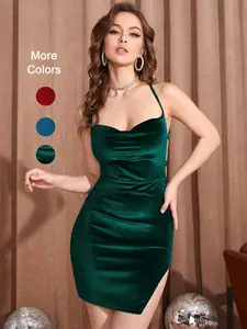 Velvet Backless Cross-Bound Strap Dress, Party & Important Occasion Wear, Sexy Slim-Fit Short Skirt, Perfect for Dates