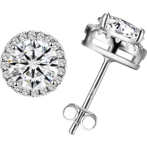 MILACOLATO  synthetic  Moissanite Stud Earrings Halo Stud Earrings Brilliant Round Cut D Color VVS1 Clarity Lab Hypoallergenic synthetic Moissanite Stud Earrings   synthetic  moissanite earrings