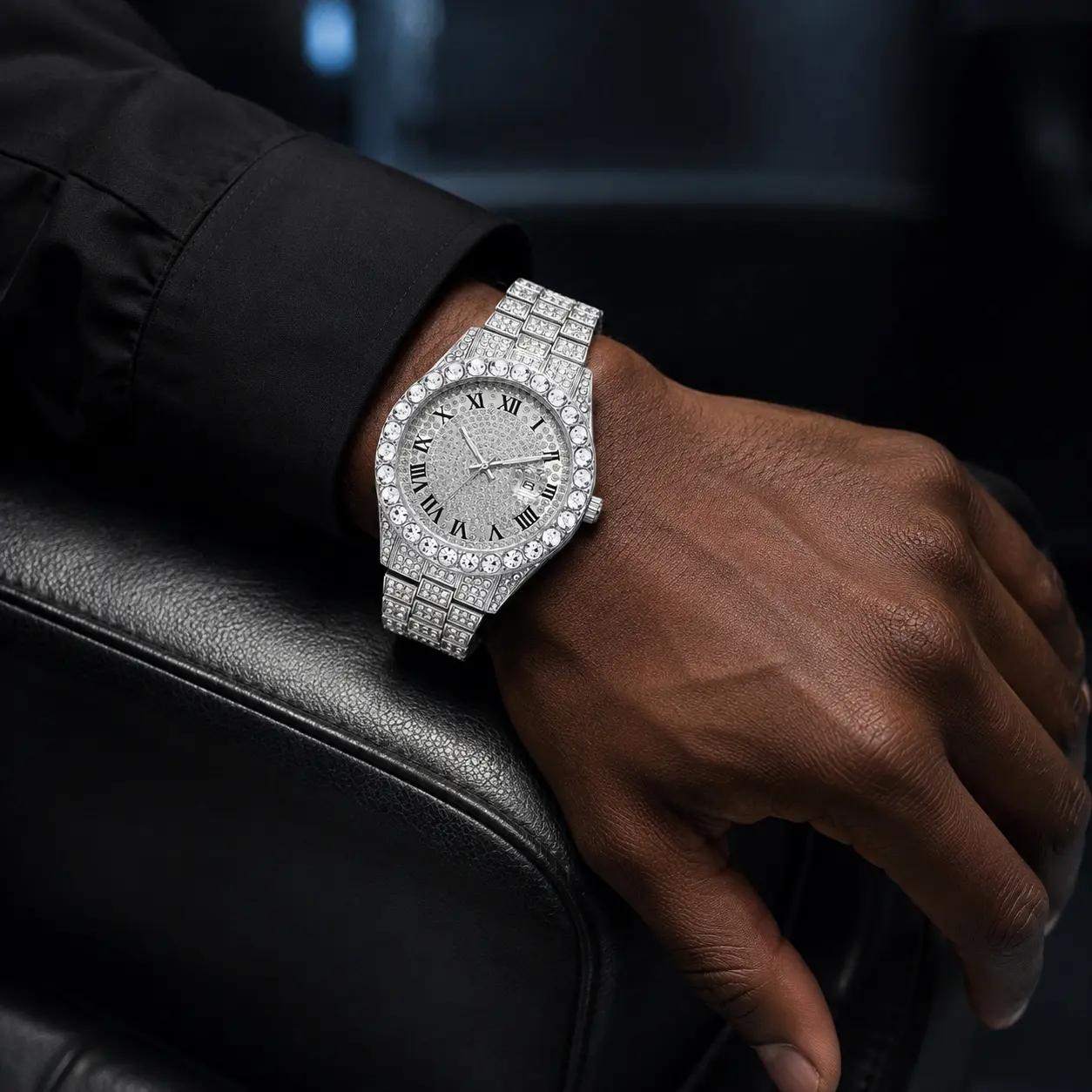 Bling Rhinestone Iced Out Watch 10 Inch Cuban Chain Combo Luxury Gold Plated Hip Hop Timepiece