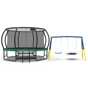 Mersco 14FT Heavy Duty Trampoline with Enclosure Net & Swing Set Outdoor Big Trampoline for Backyard, Kids Trampoline with Basketball Hoop, 1320LBS Capacity (Green),dealsforyourdays, Galvanized Steel, Load Bearing