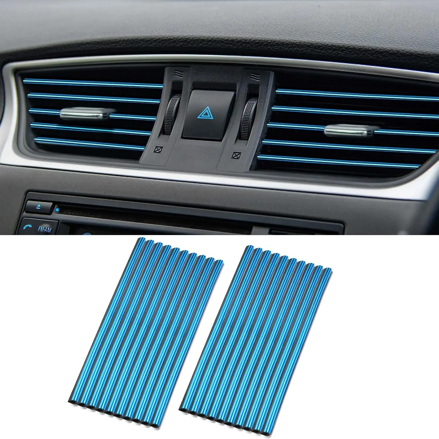 20 count BLUE  Vent Outlet Trim Strip Chrome PVC  Air Conditioner Vent Outlet Decoration Decorating Strip Interior Accessories DIY