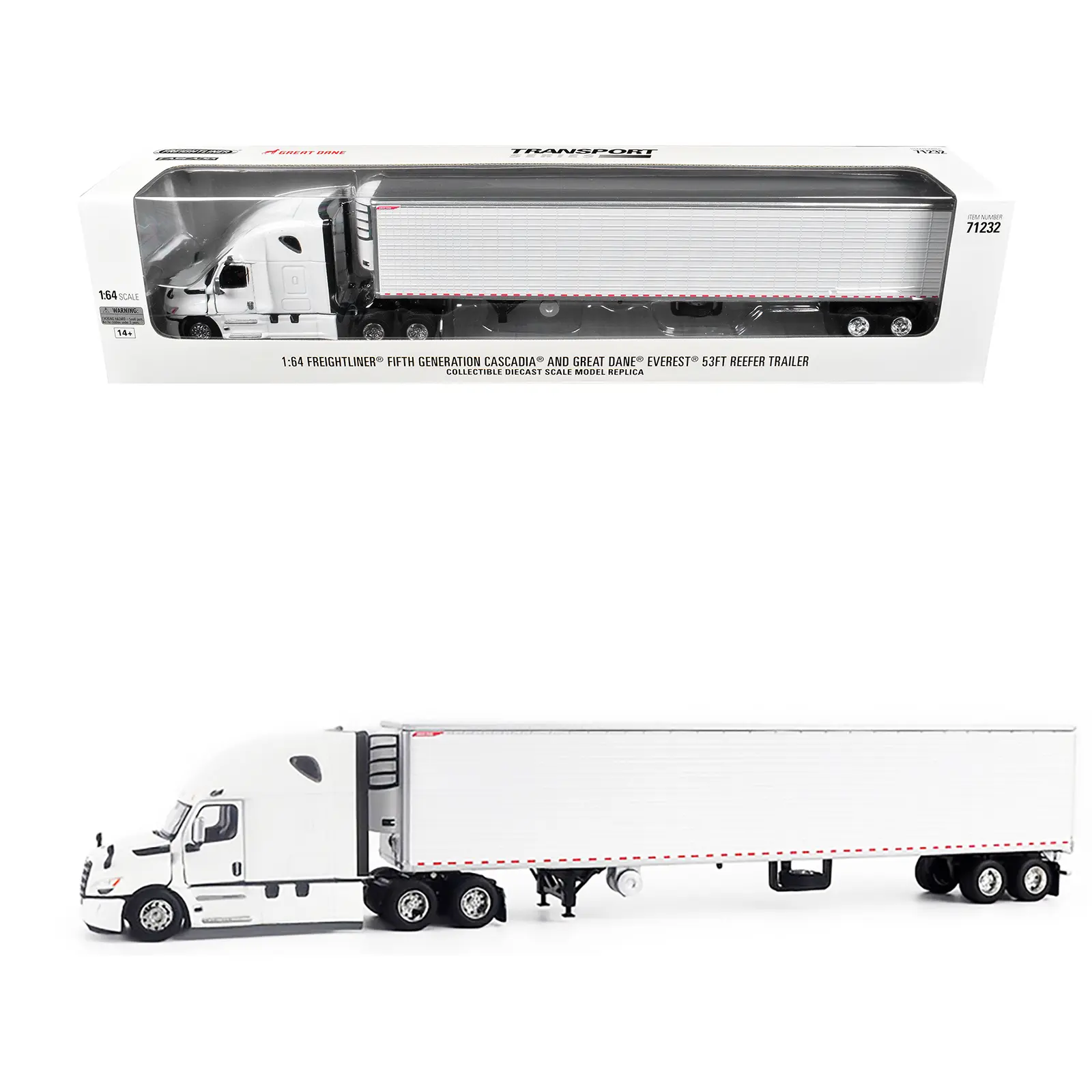 2025 Freightliner Cascadia Gen-5 Tractor w/Sleeper & Refrigerated Trailer Winter White 1/64 Diecast Model by Diecast Masters