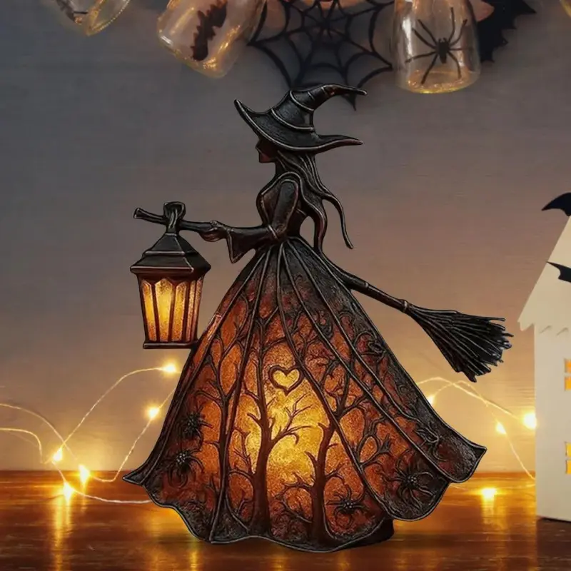 J.C Resin Halloween Witch Lamp - Spooky Floor Standing Ornament, Tabletop Statue Night Light, Bedroom Ornaments for Halloween Festivities