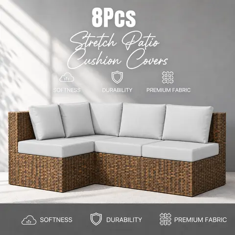 Sohochic 8-Pack Smooth Polyester Couch Cushion Covers - All-Season, Comfortable, Sun Protection, Fits 20-27in, Solid, Breathable, Durable, Wrinkle-Free, Machine Washable, Cover Outdoor Pads & Cushions, for Patio Sofas, Indoor Use