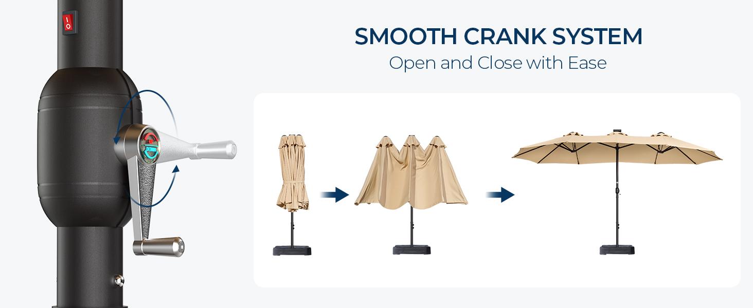 【Oversized】13ft-15ft Solar light Double Sided Umbrellas Solar Lights Outdoor Extra Large Market Table Umbrella with Base Included, Oversized Umbrella for Deck, Pool, Backyard Offset Parasol Offset Patio Parasol Sunshade Canopy