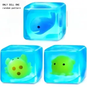 5.5cm Glow-In-The-Dark Stress Ball, Soft Gel Toy, Underwater Theme Ice Cube Shape, Ocean Creature Filler, Office Desk Toy, Sensory Stimulation, Gift Idea, Ice Cube Squishy