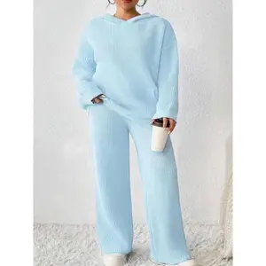 FINJANI【Plus Size】Two-Piece Set Solid Drop Shoulder Pocket Hoodie & Pants, Casual Fashion Cozy Breathable Qutfits for Daily Outdoor Wear, Women Clothing for Fall & Winter