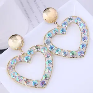 Iridescent Rhinestone Heart Earrings for Women