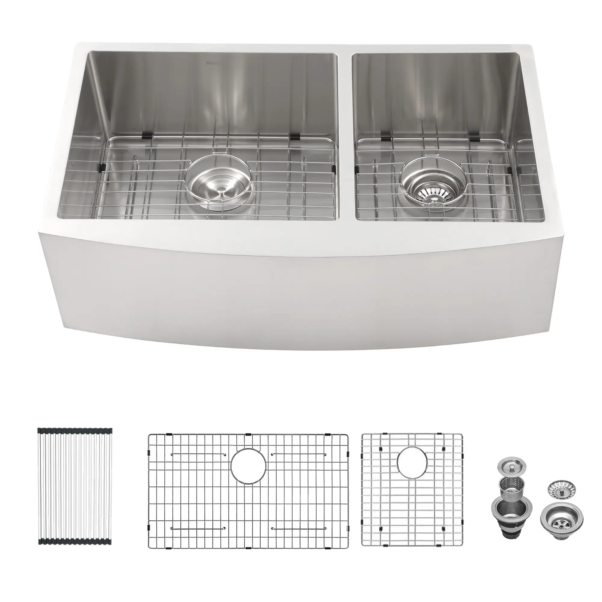 Sarlai Durable Traditional 16-Gauge Stainless Steel Undermount Rectangle Farmhouse Kitchen Sink for Busy Cooks, 33x21 in, 60/40 Double Bowl, X Drain Grooves, 10" Bowl Depth, 2 Bottom Flush Grids, 2 Drain Assemblies, Fits 31"x14.42"/33"x22" Spaces
