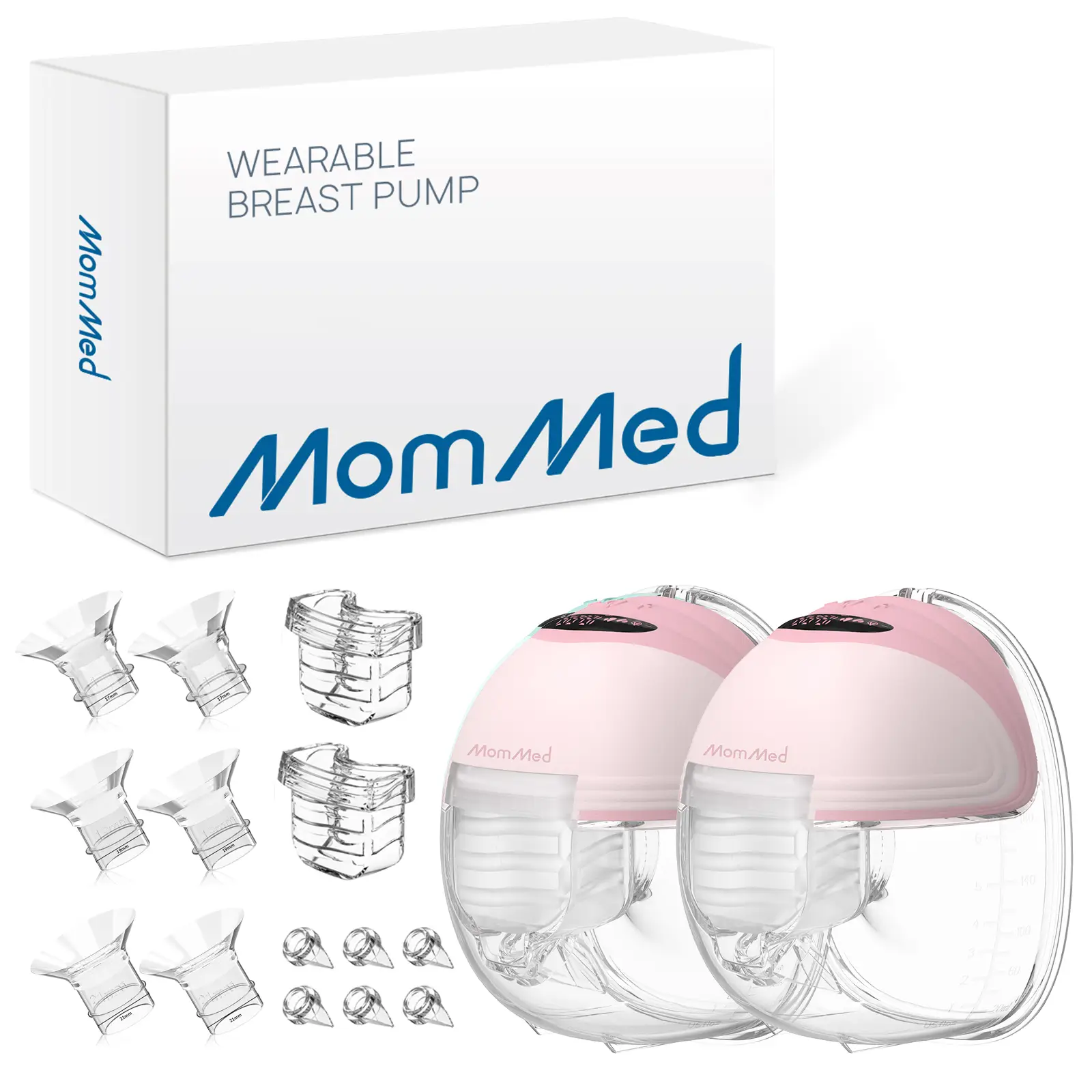 MomMed Wearable Breast Pumps, Hands Free Breast Pump S21 With Strong Suction, Low Noise & LED Display, Full In Bra Portable Electric Breast Pump with