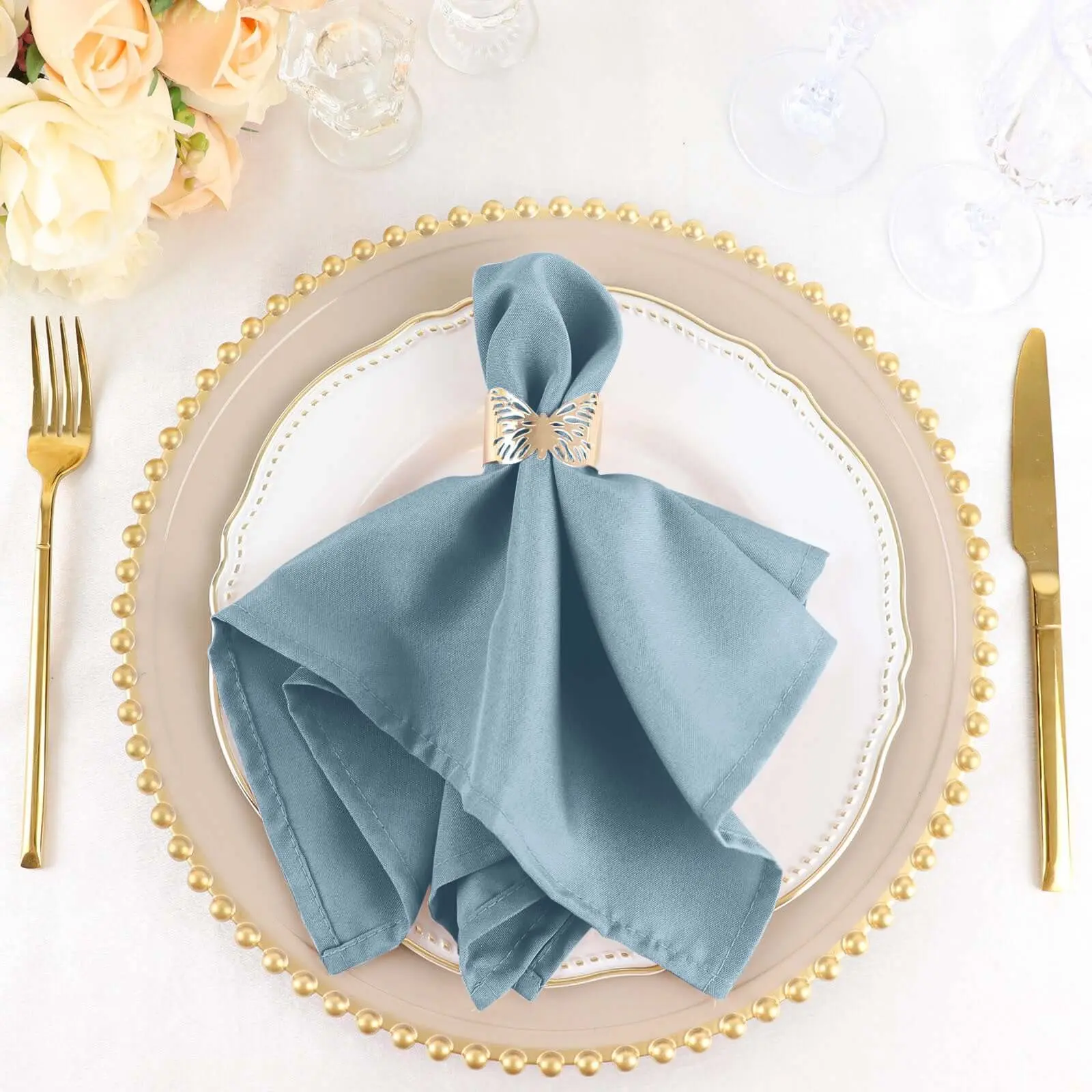 Premium Polyester Fabric Dinner Napkins, 5-Pack Multipack 17"x17" Dusty Blue Cloth Napkins - Wrinkle Resistant, Easy Care for Birthday, Restaurant Use