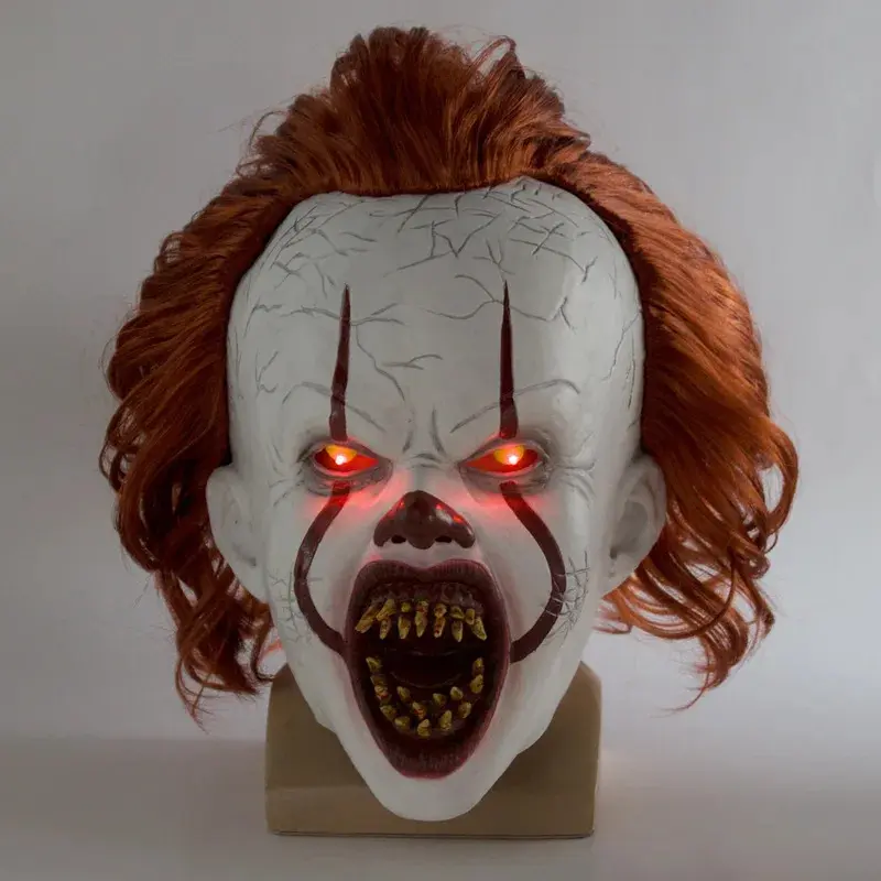 Creepy Pennywise Joker Mask Cosplay Horror Evil Demon Clown Killers Latex Helmet Halloween Carnival Party Costume Props Gifts Halloween Party Carnival Cosplay Event PropsScary Red Hair Latex Mask