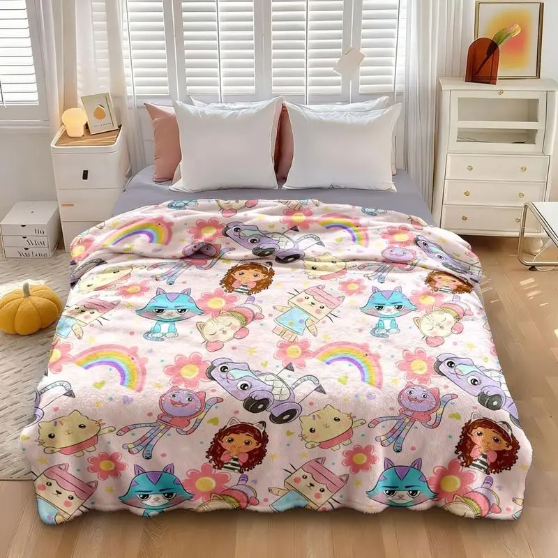 Gabby's Dollhouse Kids Fleece Throw Blanket, Ultra Soft Pink Cartoon Gabby Cat Flannel Blanket, Cute Lightweight Plush Blanket for Toddler Girls, Sofa Bed Travel Gift