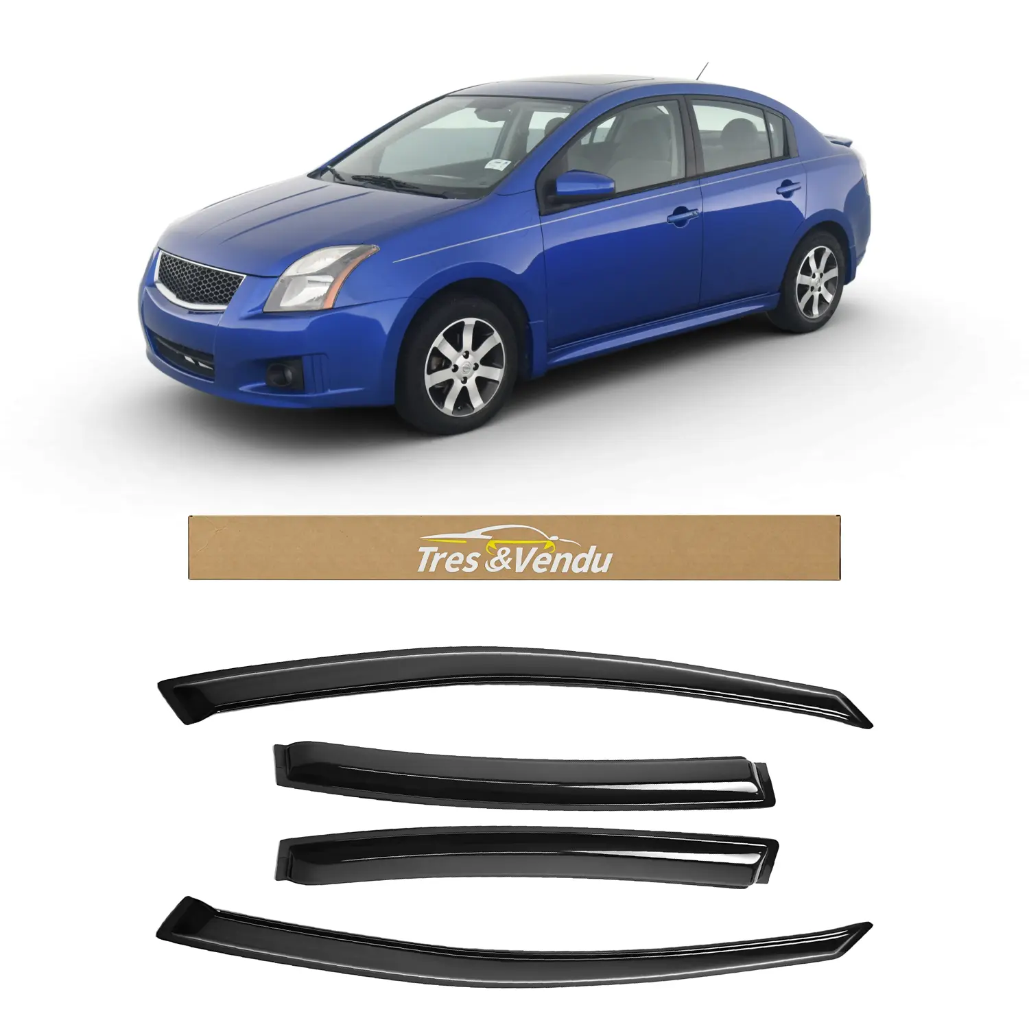 Tresvendu-For Nissan Sentra 4 Door Sedan 2007-2012，4X Out-Channel Window Visors,with Water Channels，Tape-on,Smoke# Rain guard# Rainproof#Sun Shade#UV Protection# Easy-Install # Vent Shades# Car Windshield# Car Weather Shields# Wind Deflector