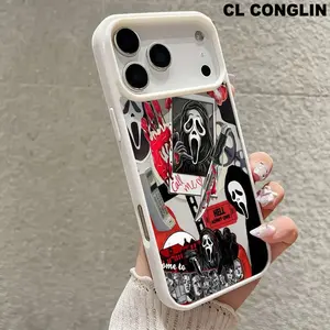 Magnetic Phone case for iPhone 17 16 Pro Max Plus 15 14 13 12 11 Air Ghost mask screaming ghost Pattern Non-Yellowing Shockproof Soft Silicone Transparent Acrylic Cover Supports Wireless Charging