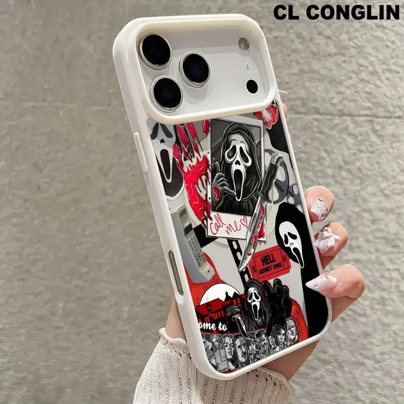 Customized Magnetic Multi-Model Smartphone Case - Shockproof, Non-Yellowing Soft Silicone & Transparent Acrylic Cover for iPhone 17/16 Pro Max Plus/15/14/13/12/11, Wireless Charging Support, Screaming Ghost Design Mobile Phone Accessories
