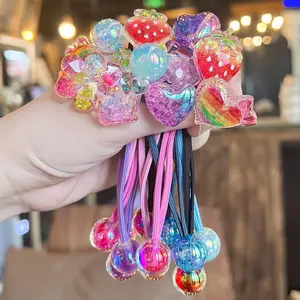 12PCS Ball Charm Hair Ties for Little Girls, Colored Camellia Bead Rubber Band Bubble Hair Ties with Balls No Damage Ponytail Holders for Toddler Girls (Pink, Purple, Blue, Rose Red, Navy Blue,Black)