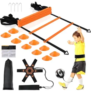 Pro Agility Ladder Soccer Kick Trainer Set 20ft 12 Rung 10 Cones and 4 Stakes Speed Agility Football  Equipment with Carrying Bag