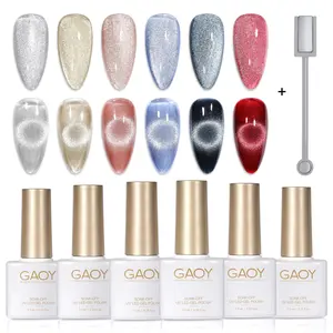 GAOY Holographic Glitter Cat Eye Gel Polish Set of 6 Colors with Free Magnet Holiday Gift Pick UV LED Soak Off Nail Polish Home DIY Manicure Nail Salon Varnish