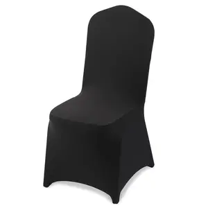 Set Of 100 Black Polyester Spandex Chair Covers - Stretchable Flat-Front Banquet Slipcovers For Wedding, Party, Dining Chairs, Fits Up To 20.08 X 17.72 X 37.4 Inches, Easy Elastic Fit