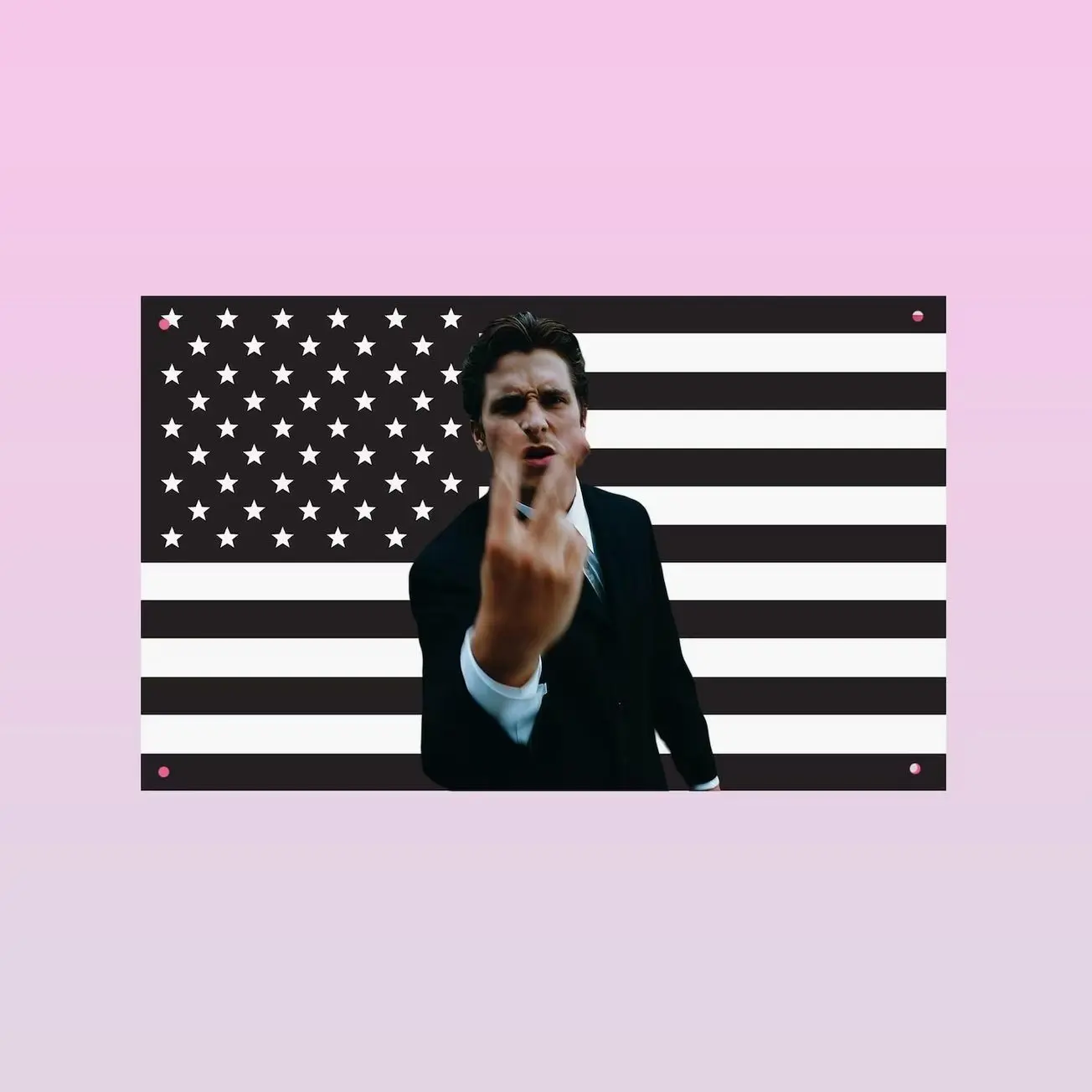 Patrick Bateman Black USA Flag | American Psycho Flag Wall Tapestry | Dark Movie Fan Decor Gift for Film Lovers