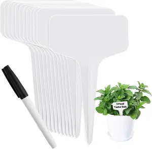 Plant Labels 120 PCS, T-Type Plant Tags with Marking Pen, 6 x 10 CM White Plastic Plant Markers for Nursery, Garden, Seedlings, Flower Vegetables, Herb