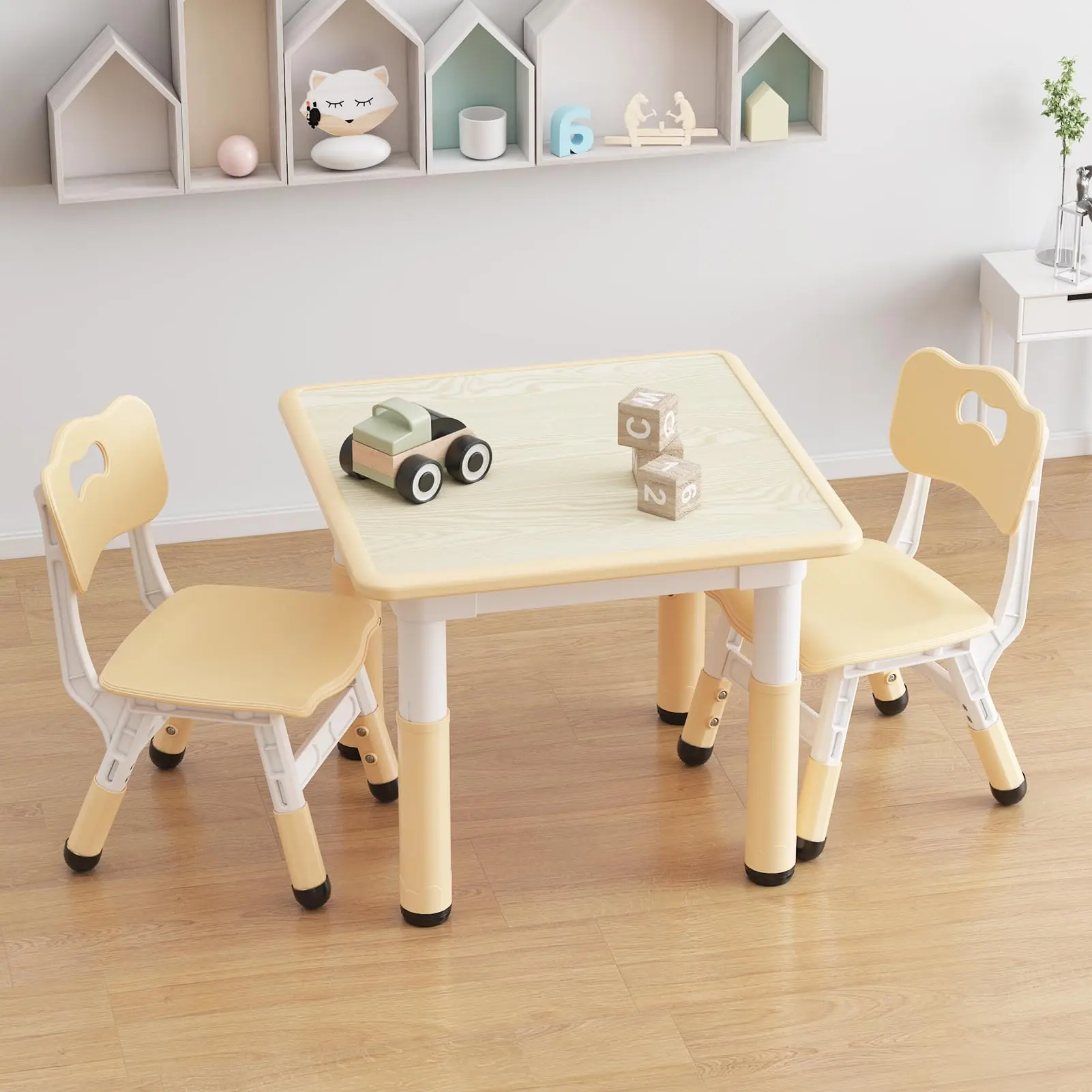 Garvee Adjustable Table and 2 Chairs Set with Graffiti Desktop, Designed for Toddlers to Use for Reading, Drawing, Playing, and Eating Activities
