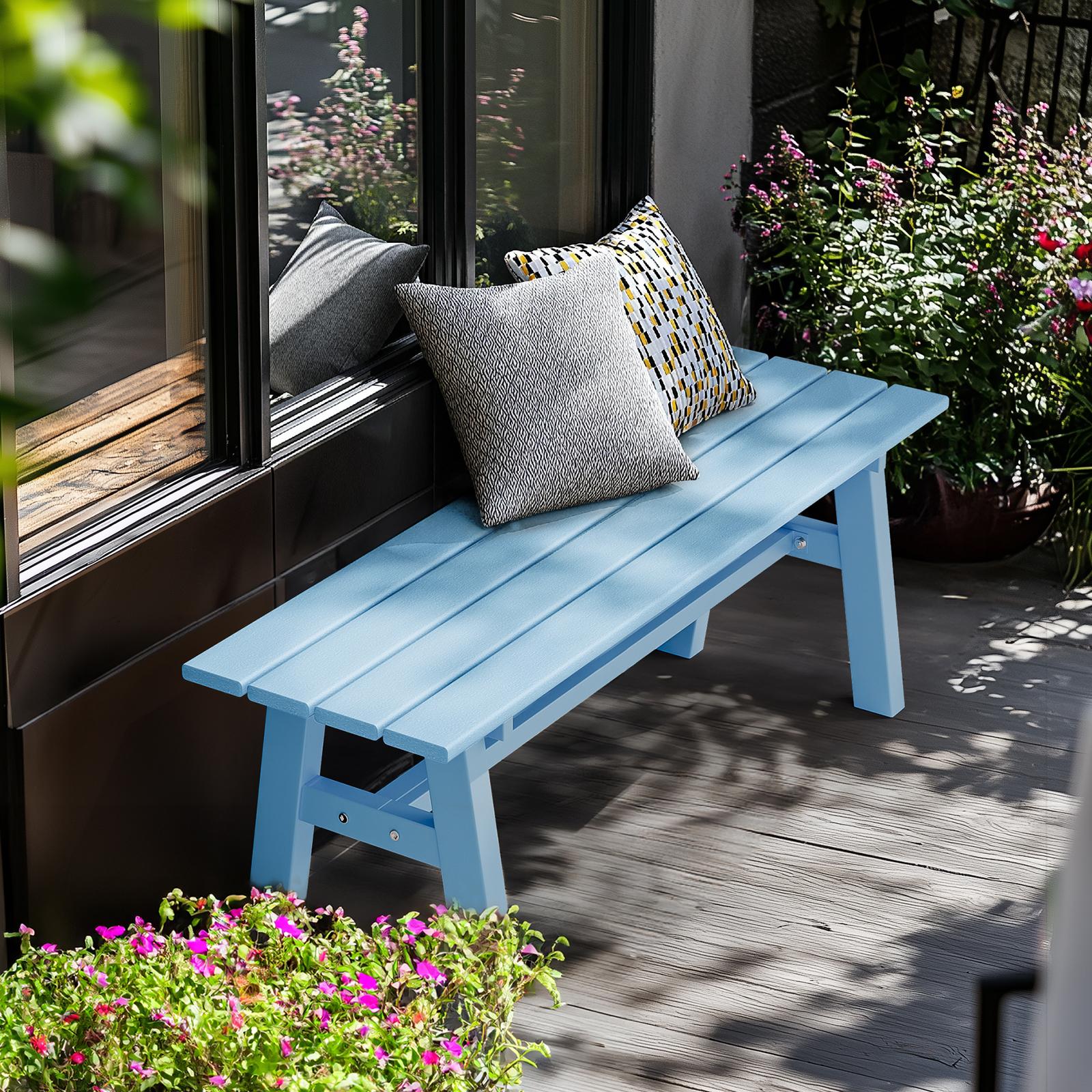 47” Outdoor Bench HDPE Patio Garden Bench w/Metal Legs, Poly Lumber Outdoor Backless Bench, 660 LBS Capacity (Blue)