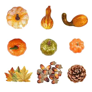 Artificial Pumpkins Maple Leaves Pine Cones Acorns Set Fake Pumpkin Vegetables