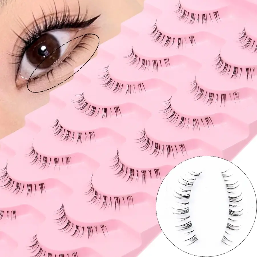 10 Pairs Fairy Eyelashes, Wispy Lashes, Ultra Soft C Curl, Thin Lower Lashes, Cosmetic False Lashes, Synthetic Lashes, Perfect for Beginners, Daily Use, Cosplay, Parties, Gifts, Beginner Friendly Lashes, Fake Lashes