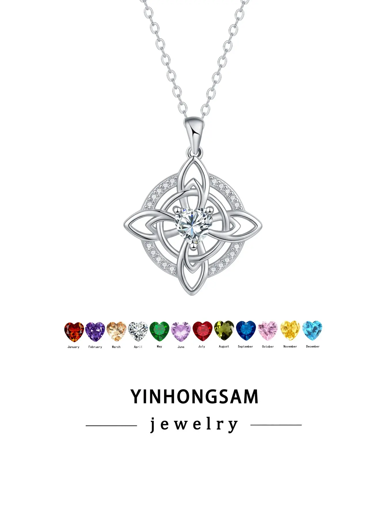 Witch Knot Heart Birthstone Necklace for Women, Good Luck Irish Celtic Knot Necklaces, Wicca Pagan Talisman Jewelry for Women