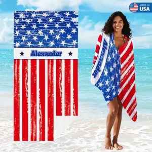 Personalized Towel Customized Beach Towels - With your Name, American Pride, Distressed USA Flag Towel for Beach Pool Family Cruise Outing Cover Cozy