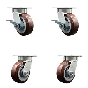 Service Caster SCC-KP30S520-PPUR-SLB-BSL-2-BSL-2 Kingpinless Poly on Polyolefin Swivel Top Plate Caster with 5 x 2 in. Maroon Wheels - 3000 lbs Capacity - Set of 4