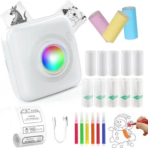 Portable Mini Thermal Printer, 1 Set Wireless USB Rechargeable Label Printer with Printing Paper & Watercolor Pen, Reusable Label Printer for Kitchen, Diary, Study Note