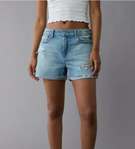 Stretch Low-Rise Ex-Boyfriend Denim Short Casual Comfort Comfortable Fit Womenswear Bag Bottom Cuffed