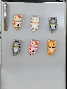 6pcs/set Cute and Happy Kitten Magnets, Mini Adorable Kitten Fridge Magnets, Resin Accessories With Cute Kitten, Fun Home Decorations, Fridge Decorations, DIY Crafts, Home Decor Accessories, Refrigerator Decorating Magnet, Mixed Colors Shipped